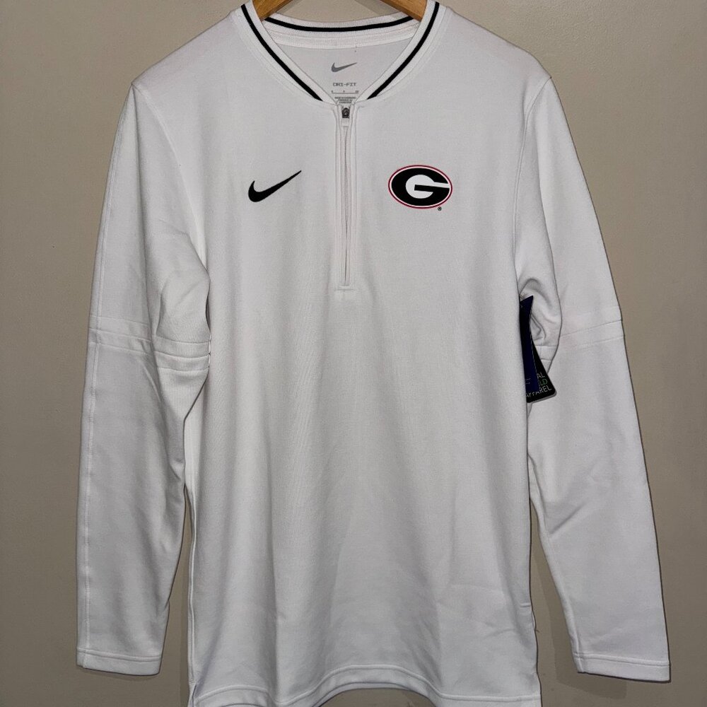 Nike UGA Georgia Bulldogs Team Issue On-Field Coach 1/2 Zip Jacket White Mens S